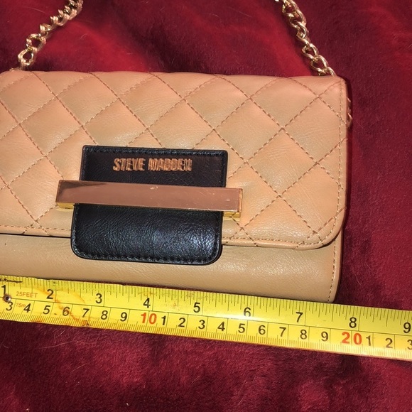 Steve Madden tan quilted black trim crossbody Faux Leather Fits My IPhone 8 Plus - Picture 10 of 13